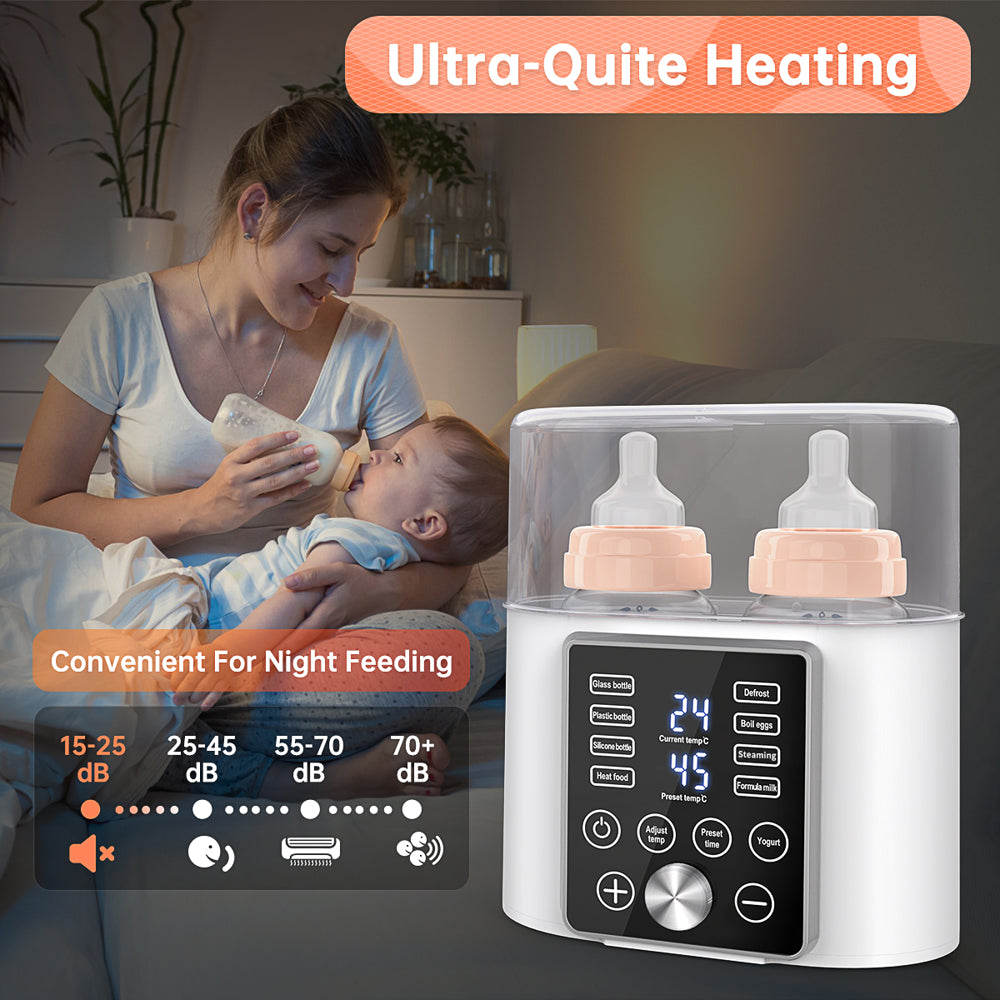 Baby Bottle Warmer, 12-In-1 Babies Fast Bottle Milk Warmer, Double Food Heater Defrost Bpa-Free with Twins, LCD Display, Timer & 24H Temperature Control for Breastmilk & Formula