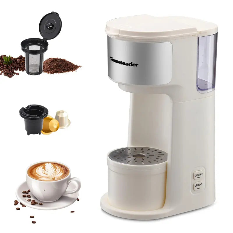 Homeleader Single Serve Coffer Maker for K-Cup and Ground Coffee, Coffee Machine with Self-Cleaning Function,6 To14Oz Brew Sizes,White